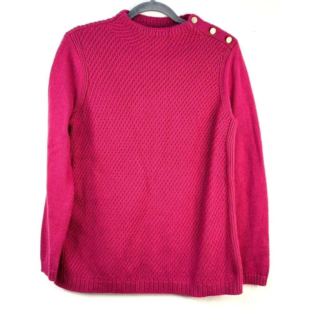 Talbots Pink Mock Neck Knit Sweater Gold Shoulder Button Detail Women's Medium P